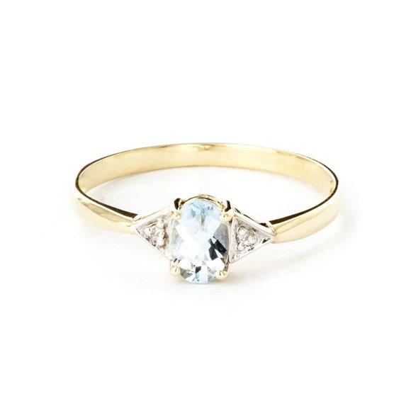 14K. SOLID GOLD RING WITH DIAMONDS & AQUAMARINE - Picture 2 of 6